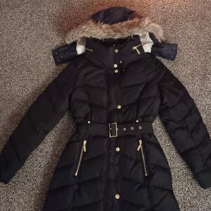 Cole Haan Black Puffer Coat with Faux Fur Hood